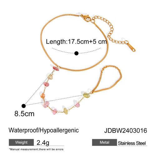 Fashion 18K Gold Stainless Steel Stone Chain Ring