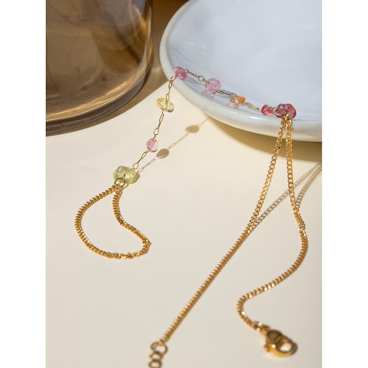 Fashion 18K Gold Stainless Steel Stone Chain Ring