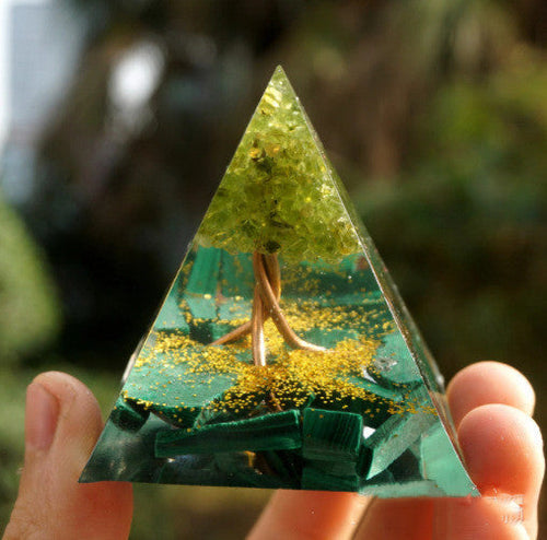 Tree of Life Orgonite Pyramid – Crystal Energy Pyramid for Healing, EMF Protection & Aura Cleansing