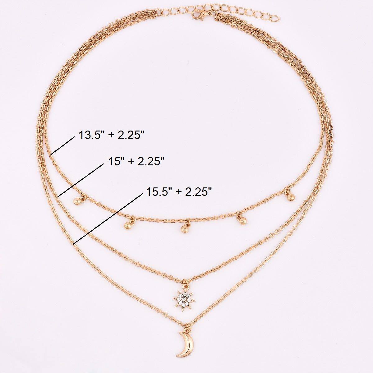 Moon Star Bead Three Layer Necklace – Crescent Moon & Star Layered Jewelry