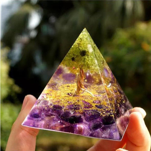 Tree of Life Orgonite Pyramid – Crystal Energy Pyramid for Healing, EMF Protection & Aura Cleansing