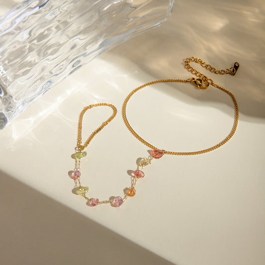 Fashion 18K Gold Stainless Steel Stone Chain Ring