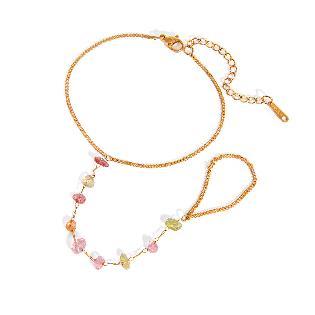 Fashion 18K Gold Stainless Steel Stone Chain Ring